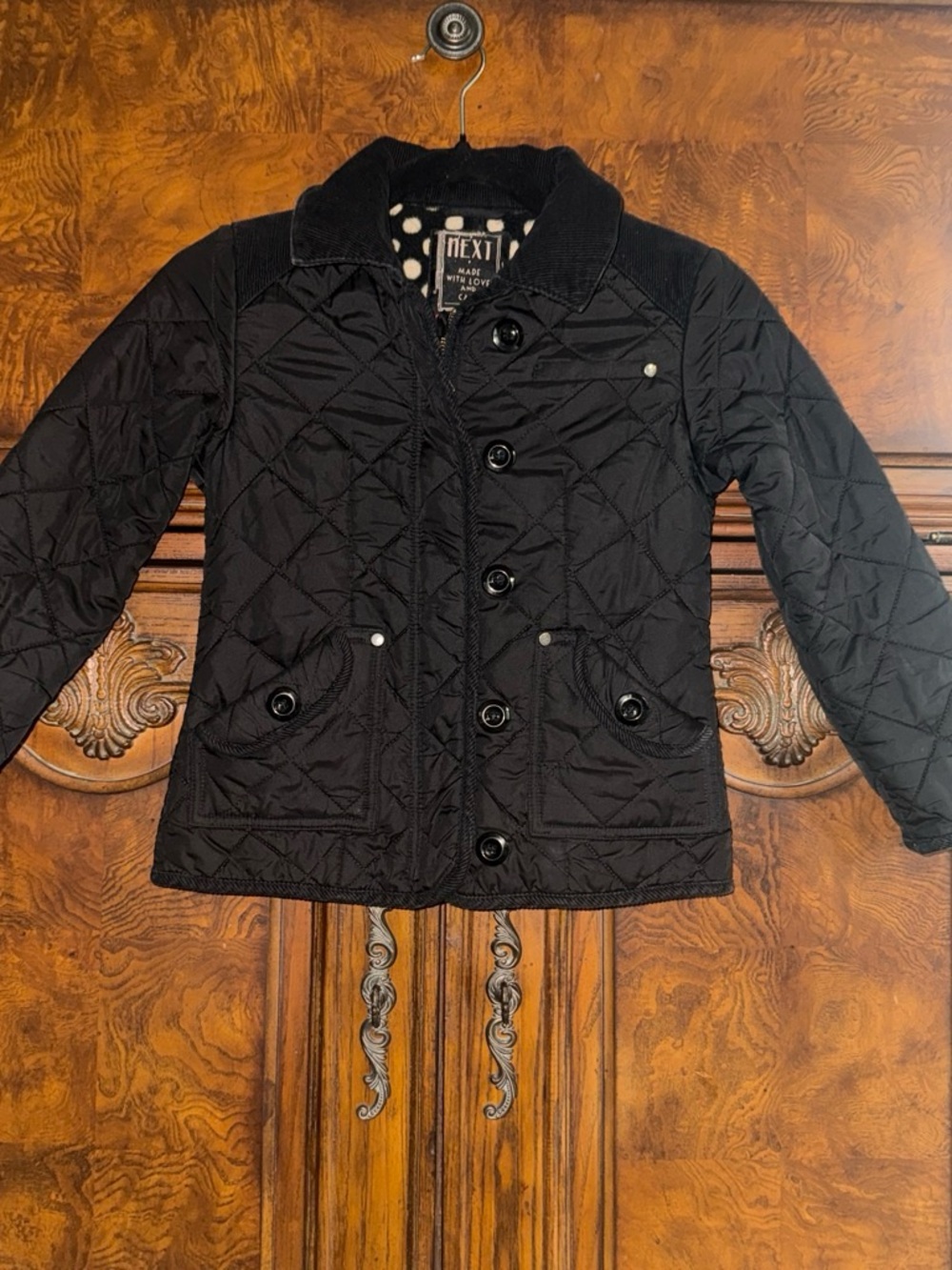 next Black Quilted Kids Jacket with Corduroy Collar